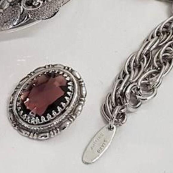 Whiting & Davis Victorian Revival Glass Filigree Statement Parure Signed Vintage - Picture 6 of 10